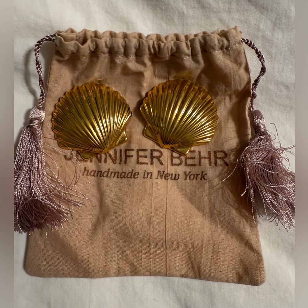 Jennifer Behr Gold Shell clip on earrings.